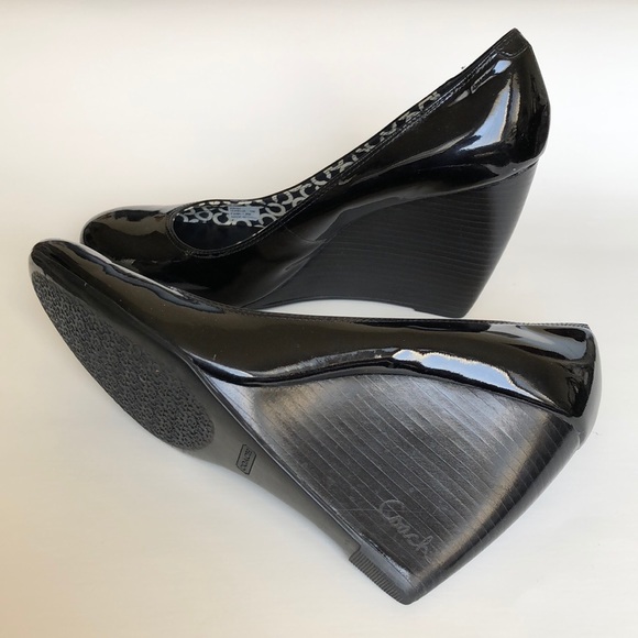 Coach Round Toe Patent Leather Wedges - Picture 2 of 5
